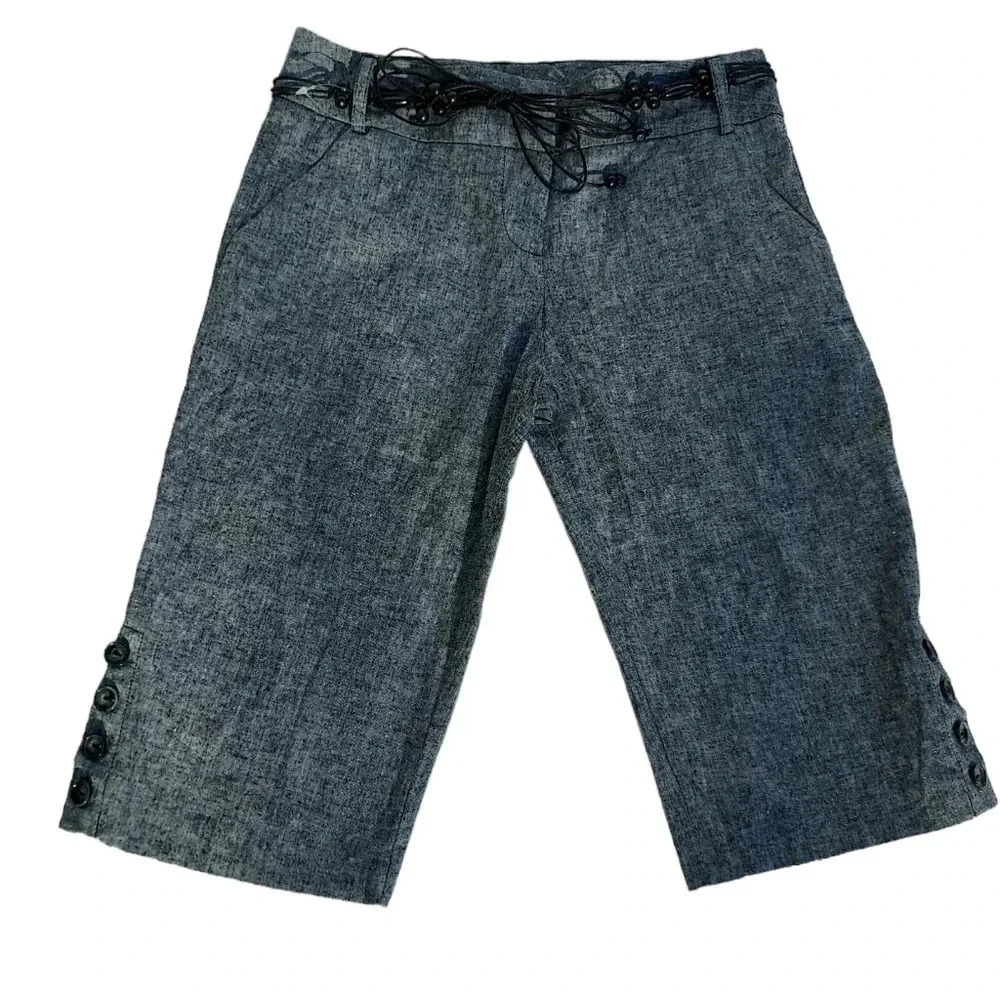 NWT BCX Shorts with Belt and Button Detail on Legs Linen and Cotton Blend Grey 3